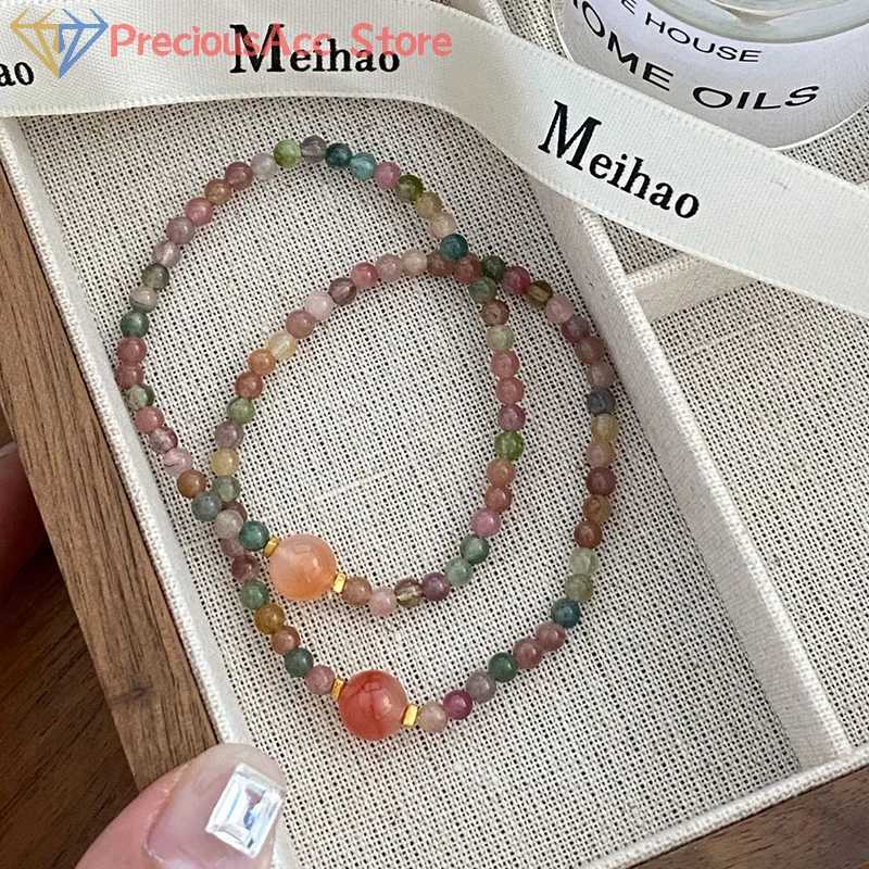 Fashion Delicate Tourmaline Handmade Beaded For Women Girls Exquisite Elastic Rope Creative Beaded Ring Gifts C251105