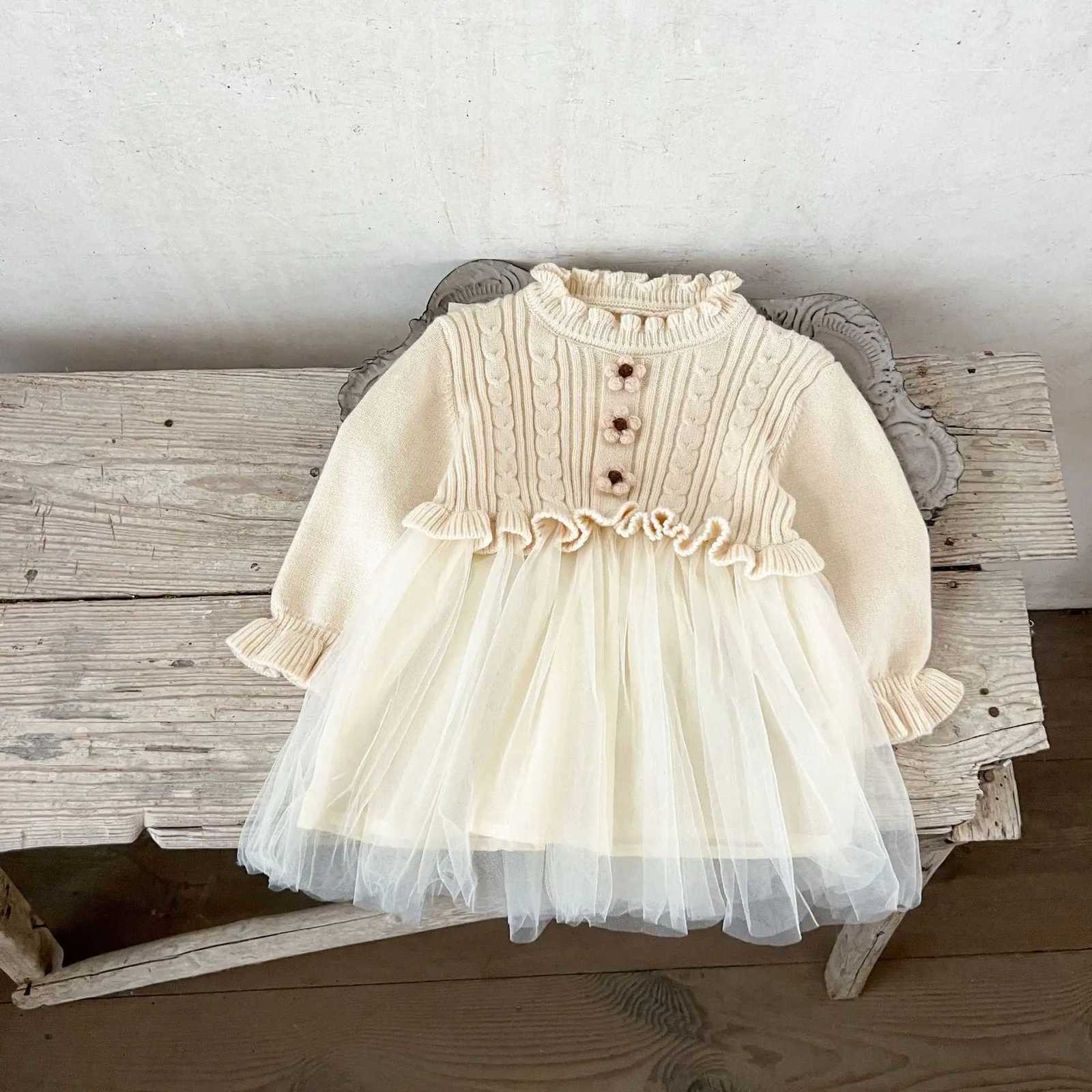 Ins Korean Version of Girls Baby Pure Cotton Woolen Mesh Dress Autumn and Winter Sweaters for Children Princess Dress Y251105