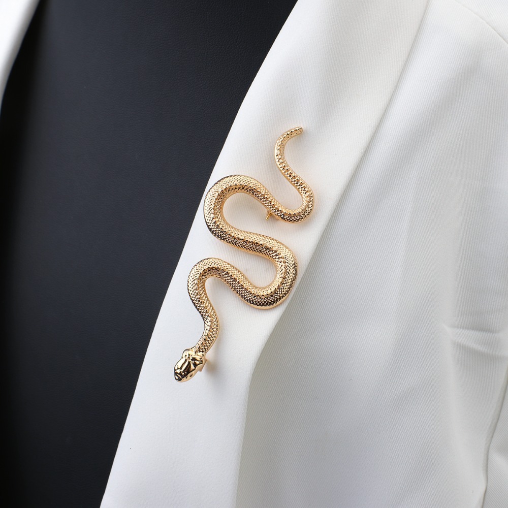 Exaggerated Snake-shaped Brooch Men's Personality Fashion Geometric Python Badge Coat Pin Decoration Women