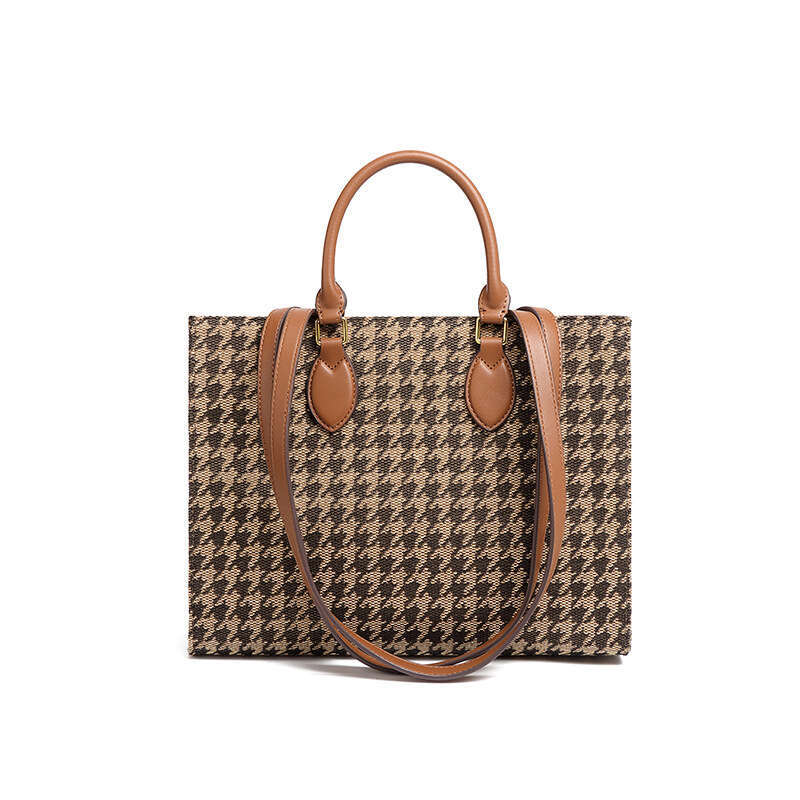 Houndstooth Handbag Business for Women Commuting European and American Retro Large Capacity Tote Trendy Autumn Winter Shopping Bag