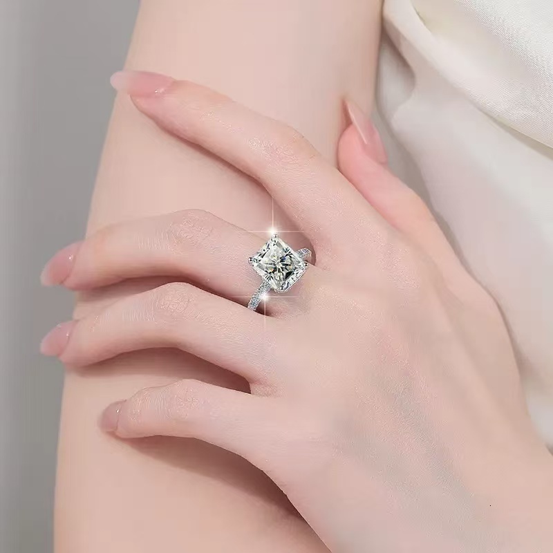 Luxury Emerald Cut Engagement Ring Lab Diamond 10K Solid Gold Moissanite Wedding Band Diamonds Custom Design Ring