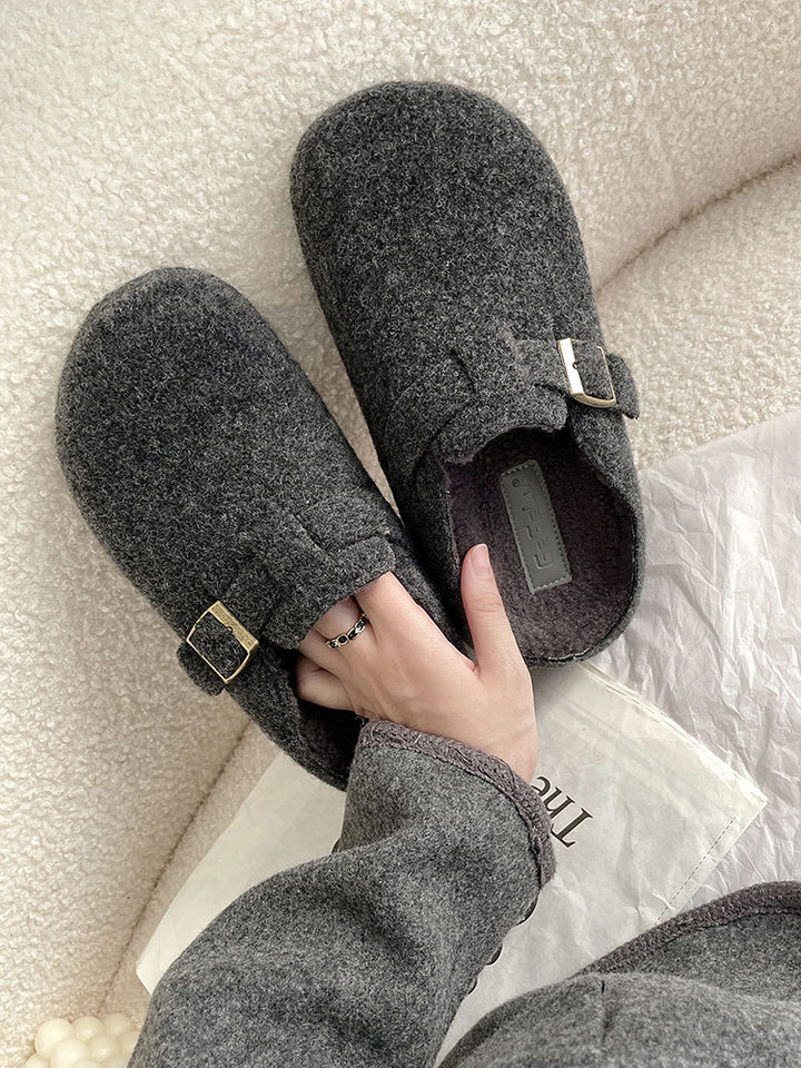 Winter New Design Arrival Women Woolen Slippers Retro Outdoor Wear Versatile Platform Thick Sole Heightening Fuzzy Slippers Gray Coffee Black Khaki Fr