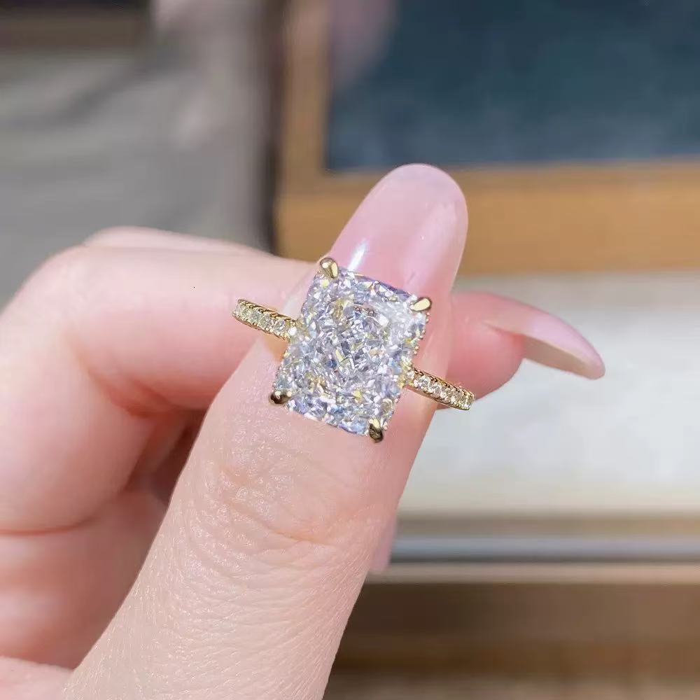 Luxury Emerald Cut Engagement Ring Lab Diamond 10K Solid Gold Moissanite Wedding Band Diamonds Custom Design Ring