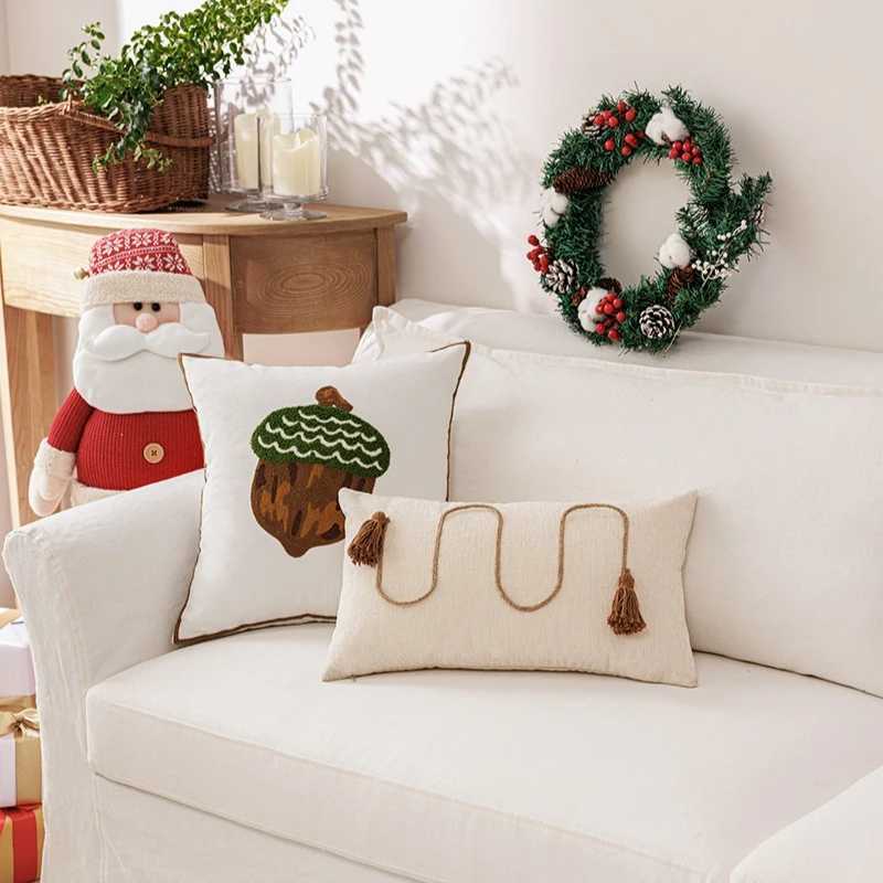 Christmas Cushion Cover Modern Novelty Shape Santa Embroidery Plush Pillow Case for Holiday Home Decor Sofa Decorations Gift Y251105