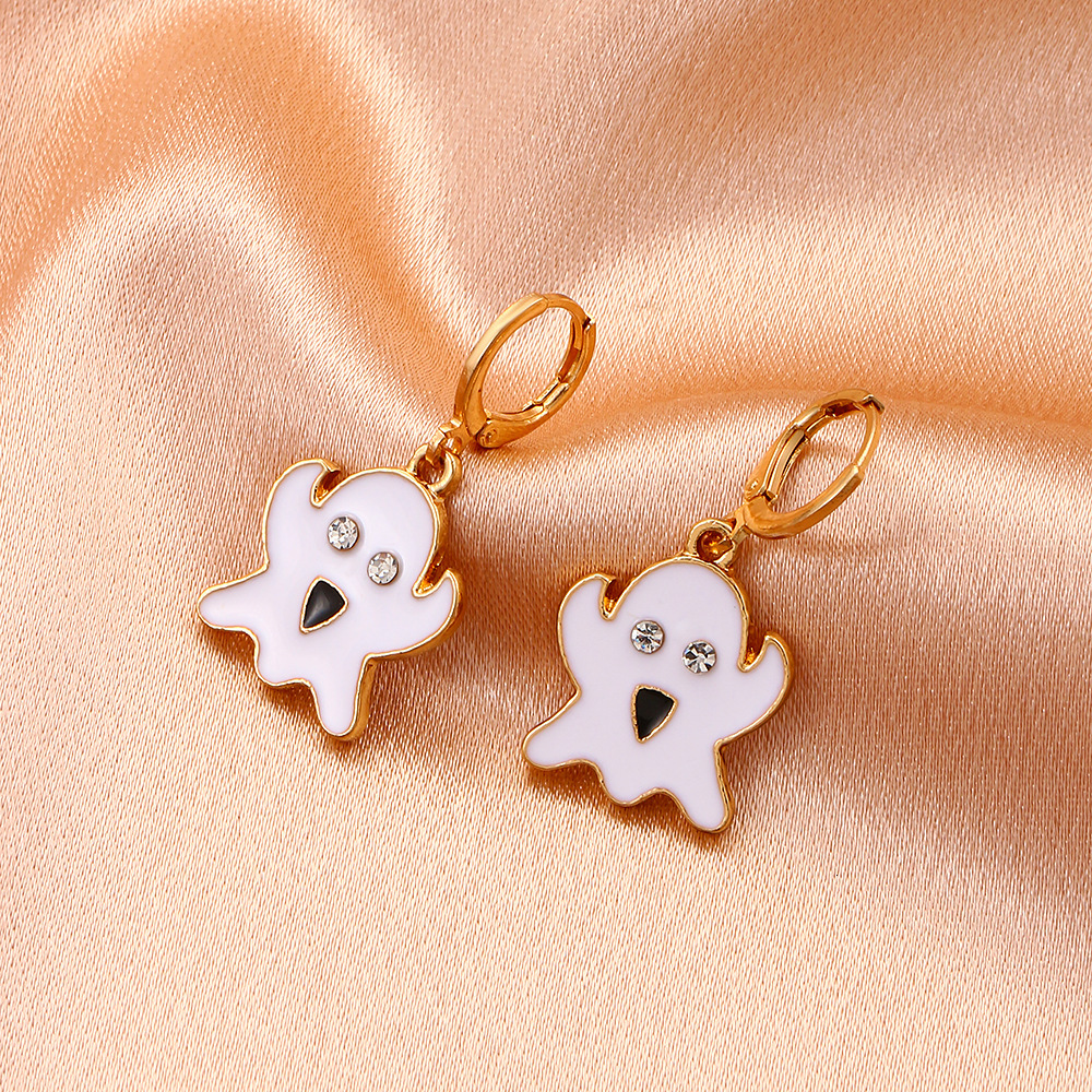 Oil Drop Colorful Exaggerated Funny Alloy Cartoon Ghost Face Earrings Halloween Gift
