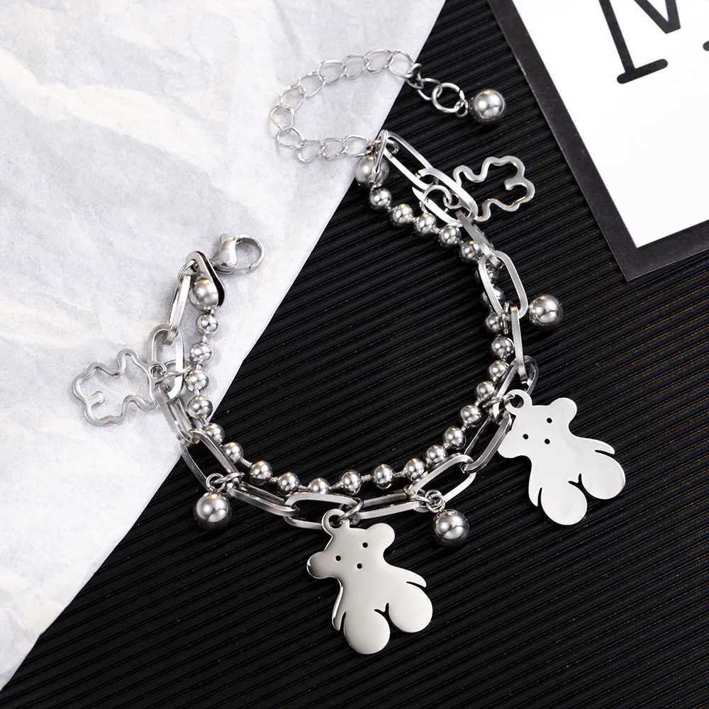 New Titanium steel non-fading Bear bracelet Hip-hop 18K gold-plated women Charm BraceletXJ251105