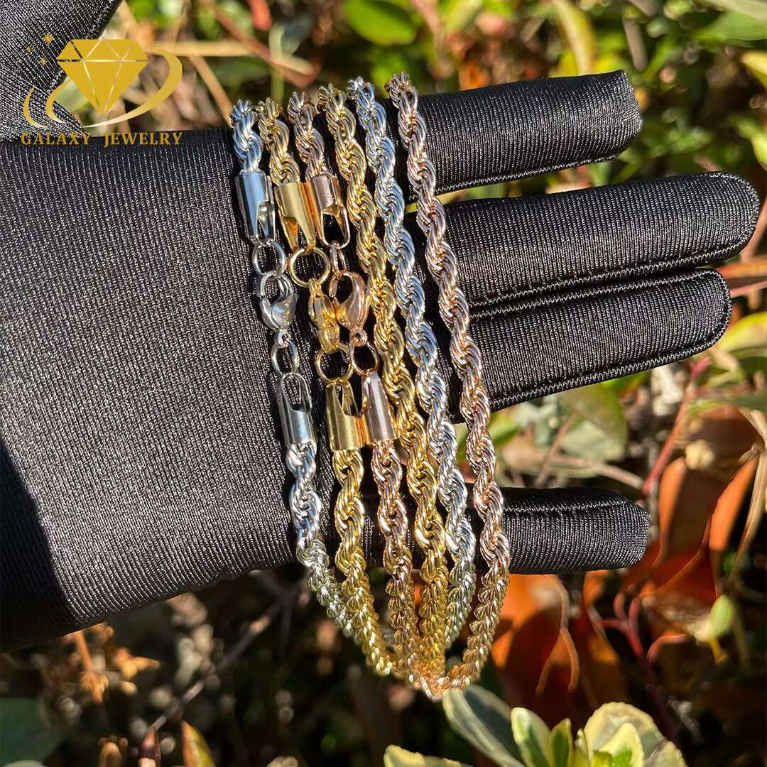 Hip Hop Jewelry Mens Silver Twist Chain 2mm 3mm 5mm 7mm Link Choker S925 Silver Rope Chain Necklace for Gift