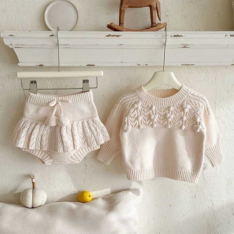 2025 New Autumn 0-3Yrs Children Clothes Suit Long Sleeved Knitted Pullover SweaterPP Shorts Toddler Baby Girl Clothes Set Y251105