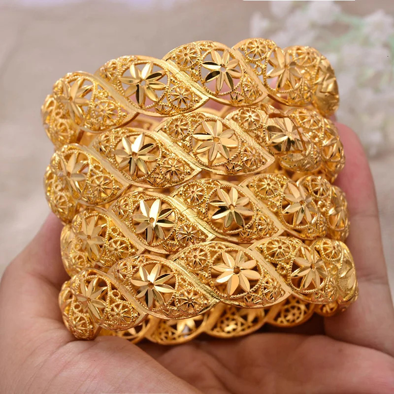 Bangls 4Pcslot Ethiopian Africa Gold Color Bangles For Women Flower Bride Bracelet African Wedding Jewelry Middle East Items 251031