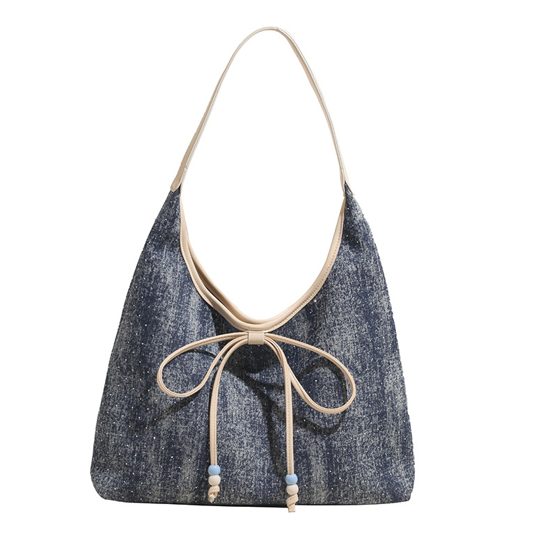 Free shipping denim underarm bag Women's new fashion college style Tote bag large capacity shoulder bag 2025
