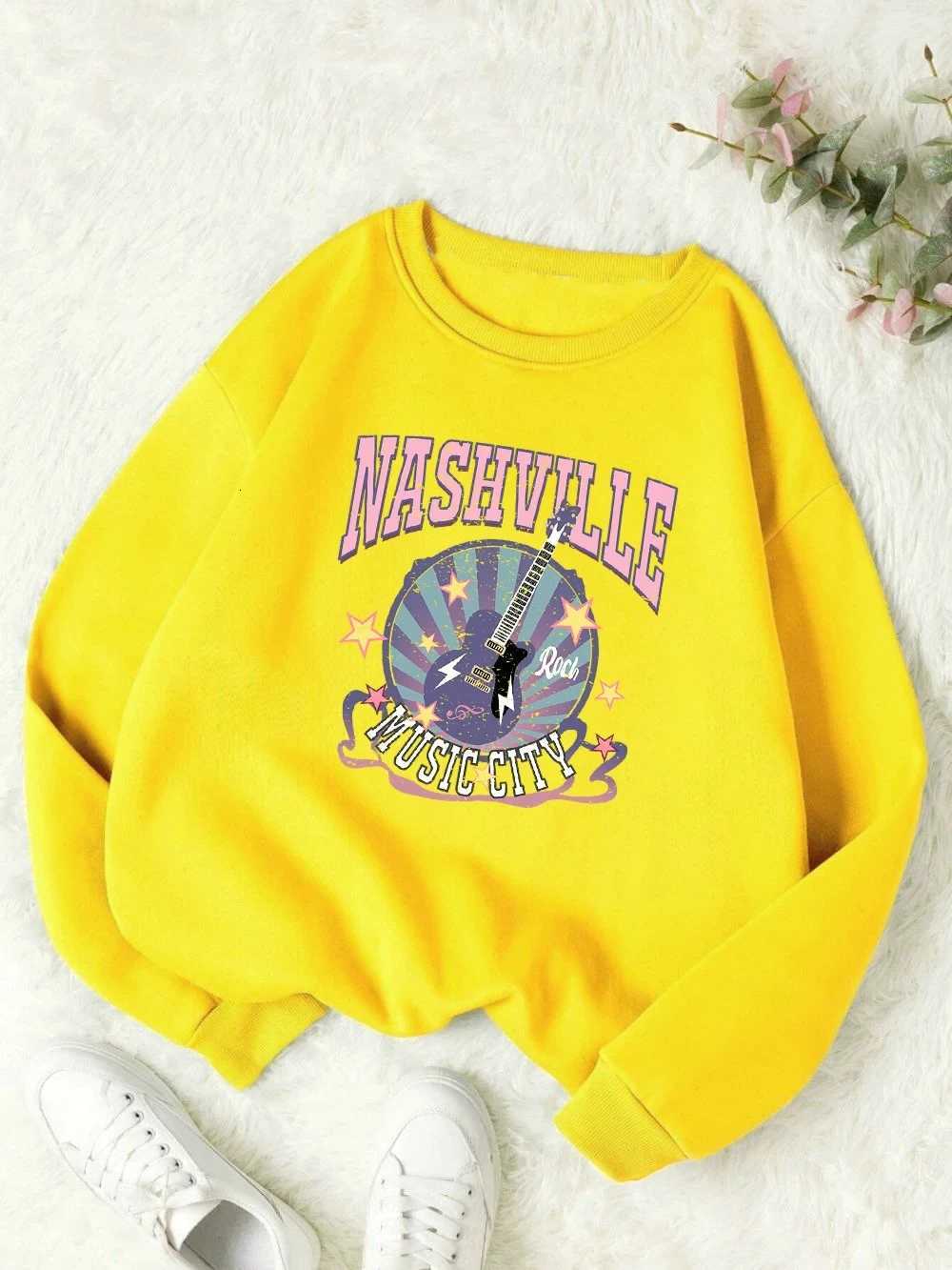 Street Woman Pullover Nashville Music Cith Poster Printing Hoodie Crewneck Loose Fleece Soft Sweatshirt Autumn Female ClothesT251105