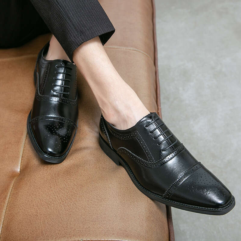 Men's oversized new fashionable men's block carved shoes, trendy British style leather shoes