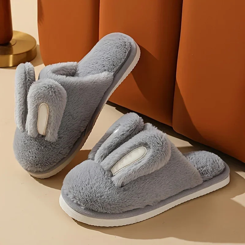 Women Cotton Slippers 2025 Winter Plush Cute Rabbit Comfortable Anti Slip Home Indoor Floor Warm Cartoon Slippers Mujer 251031