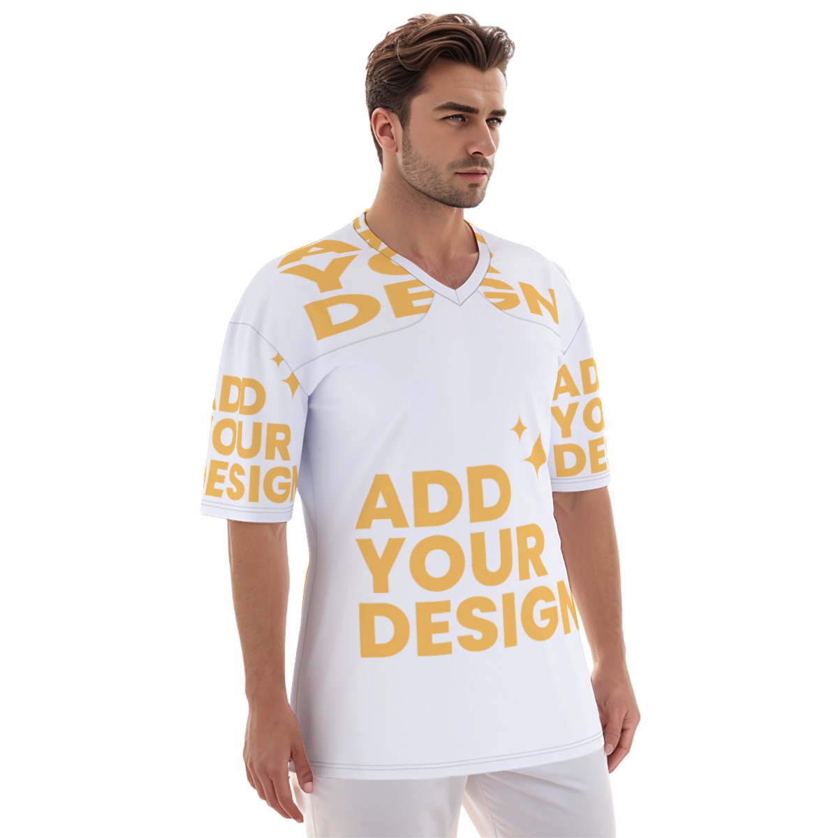 Men's Football Jersey All-Over Print, V-Neck Breathable Soccer Shirt, Lightweight Sports Top 100% Polyester Custom Team Uniform