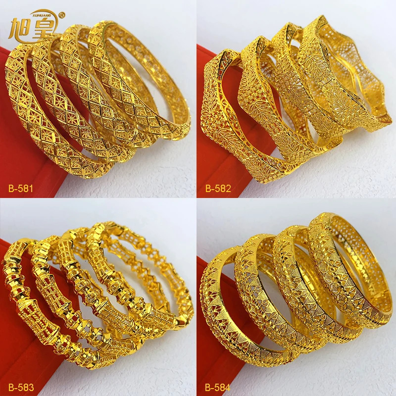 XUHUANG Fashion 24k Gold Color Round Bracelets for Women Africa Wedding Indian Bangles Jewelry Dubai Party Gifts 251031