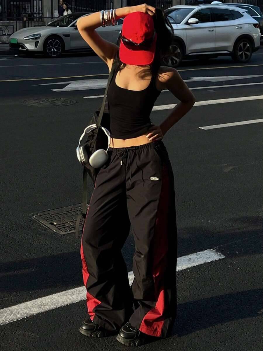 winter jacket women SHEIN x Ludmilla Coolane Women's Spring And Summer Concert Streetwear Going Out Color-Blocked Parachute Cargo Pants