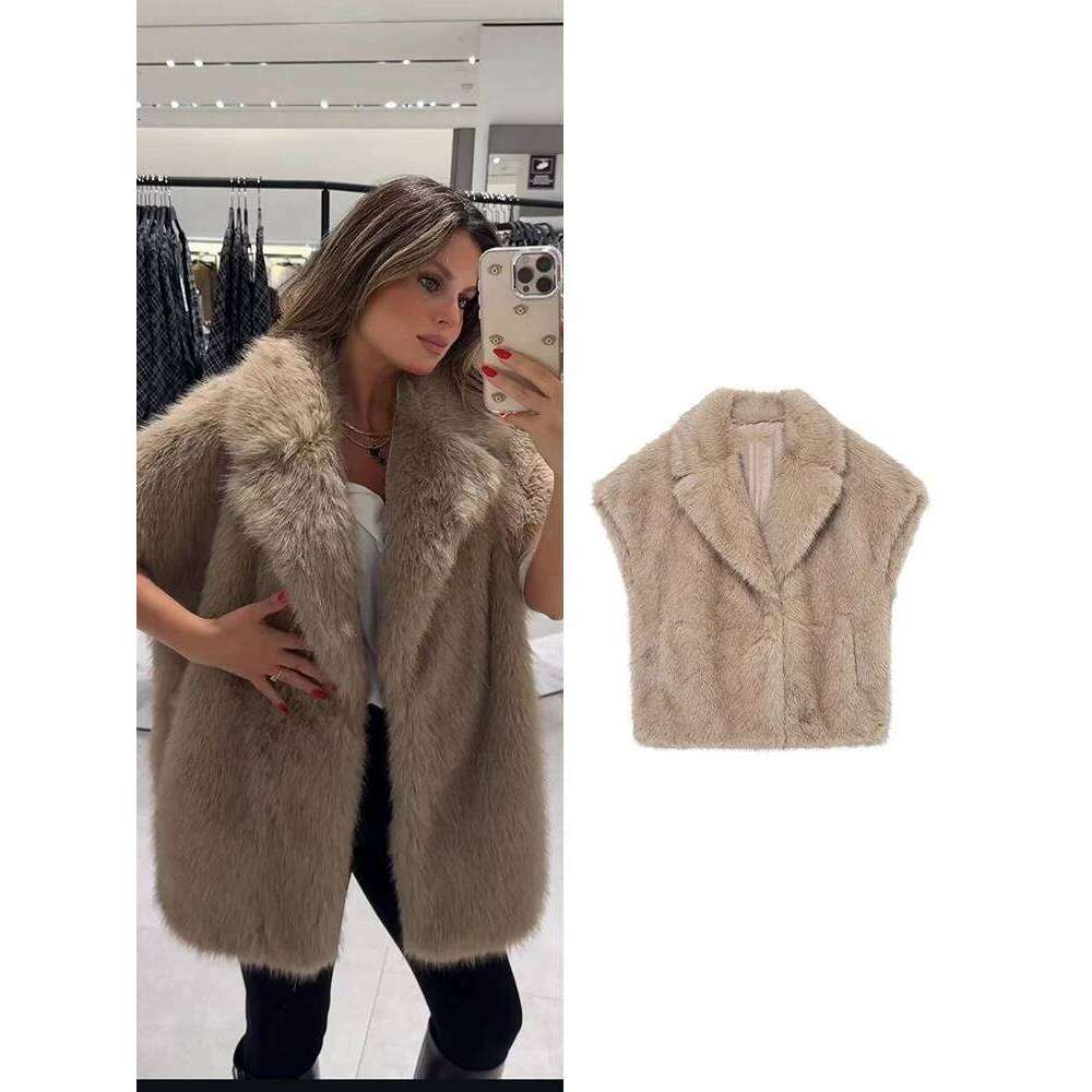 TFMLN New Women Light Vest Coat Fashion Faux Sleeveless Winter Warm Loose Lapel Female Chic Fur Waistcoat
