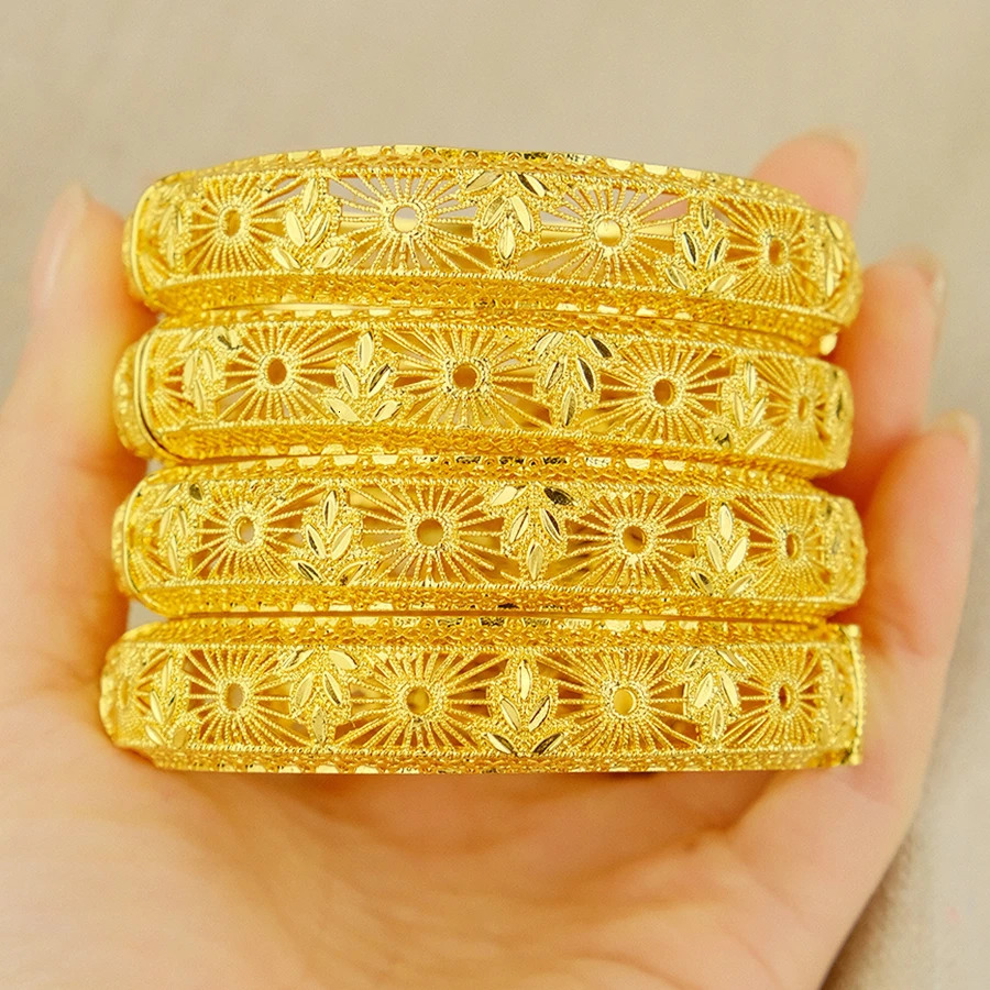 14Pcs Dubai 24K Gold Color Bracelets For Women Jewelry s Indian Bangles African Wholesale Wedding Bridal 251031