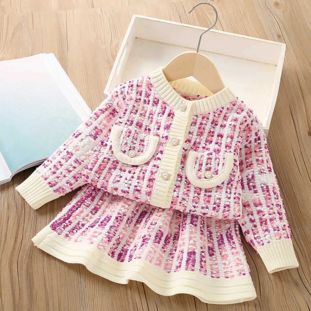 2025New Girls Knitted Fashionable Set 0-6 Year Old Little Fragrant Baby Girls Top and Bottom Warm Girls Knitted Sweater Y251105