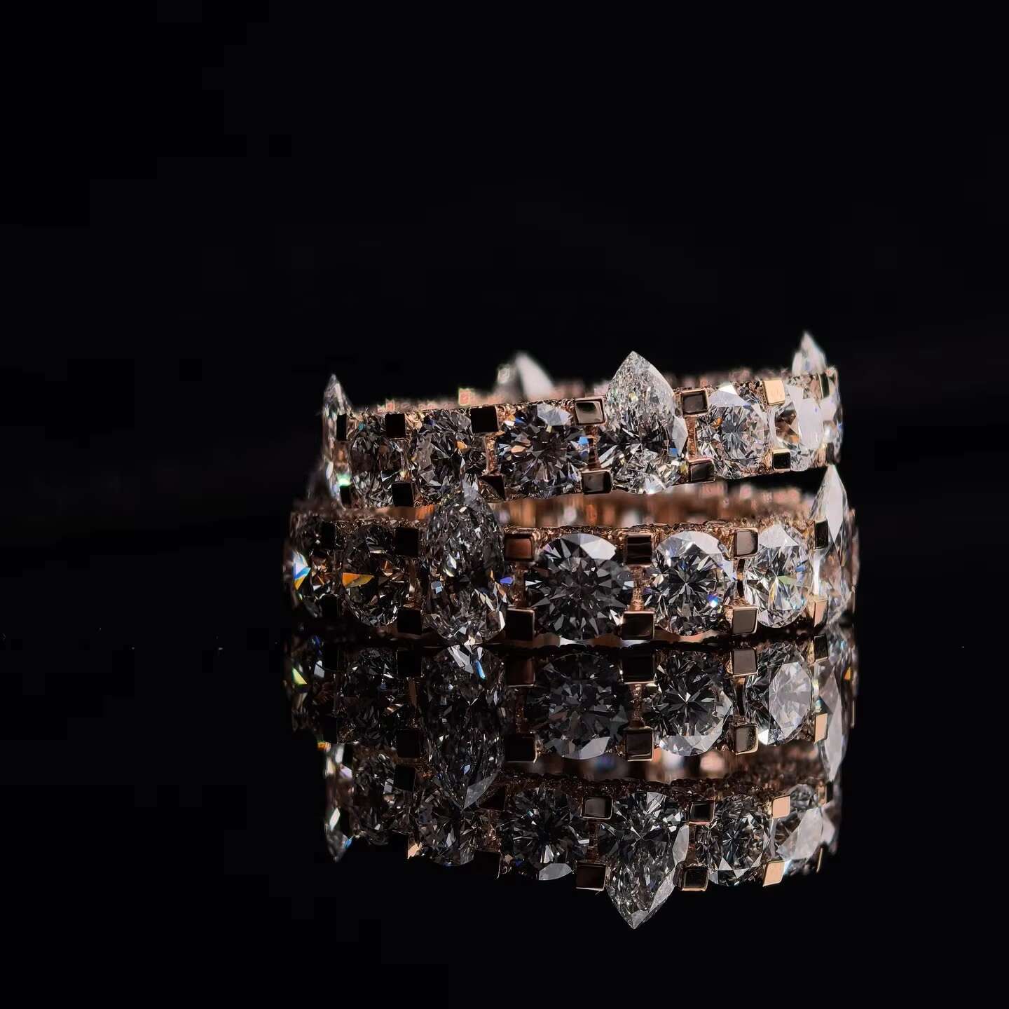 Custom Made 10K Solid Rose Gold 50 Pointers Side Iced Lab Grown Diamond CVD Eternity Ring Band for Men