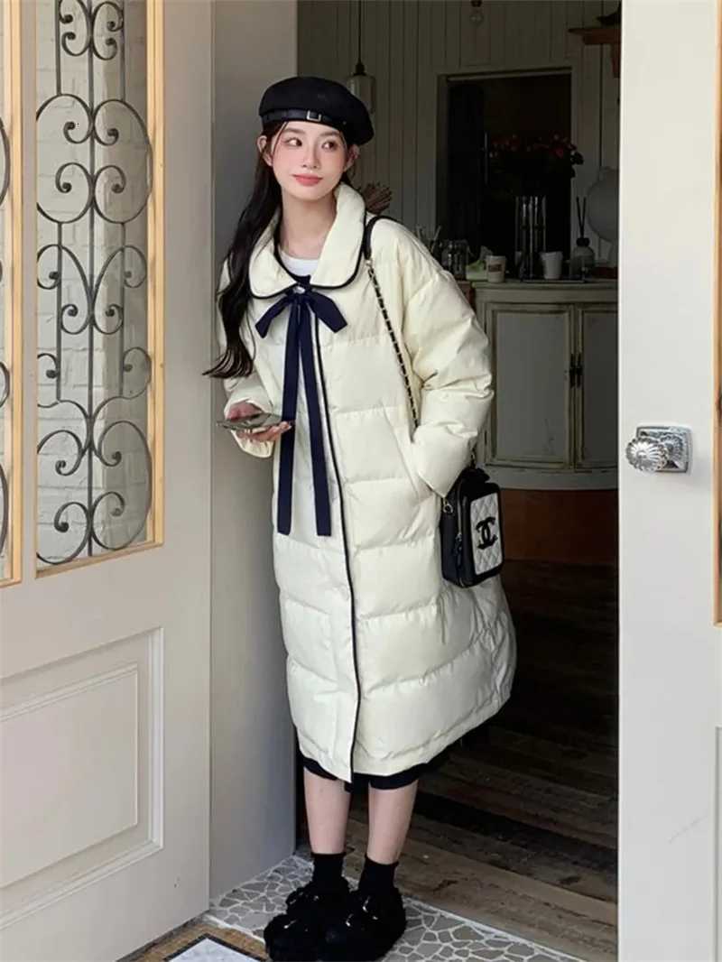 Milk FuFu White Down Jacket Womens Korean Sweet Thick Medium Long White Duck Down Jacket 2025 Winter New Style Black And WhiteT251105