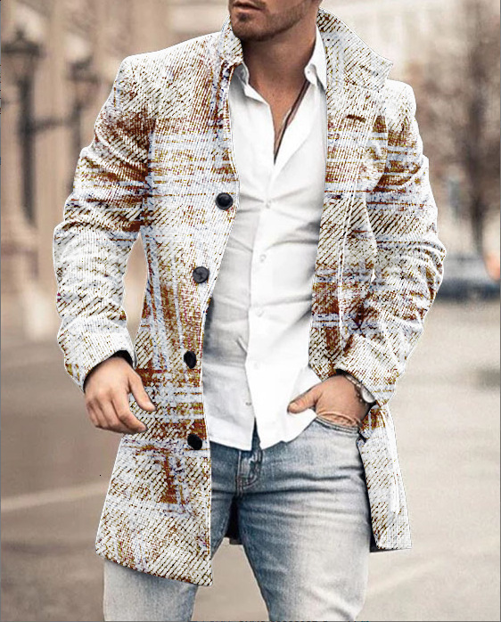 Spring new mens standing collar mid length woolen coat mens casual coat mens clothing