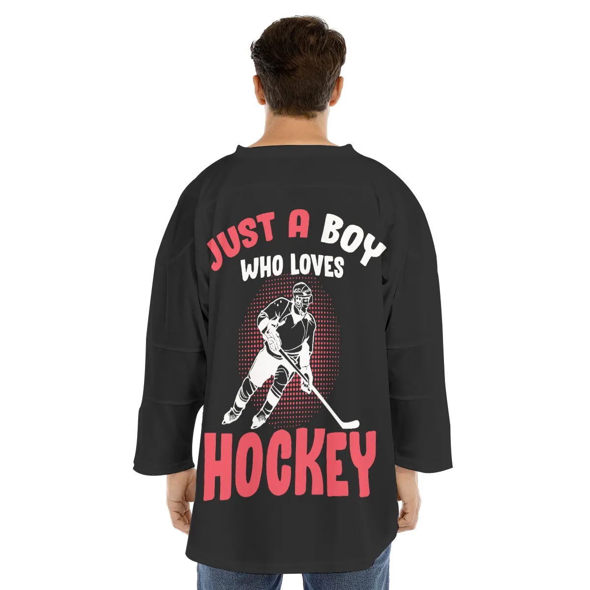 Men's Hockey Jersey All-Over Print, Long Sleeve Crew Neck Sports Shirt with Drawstring, Custom Team Uniform 100% Polyester