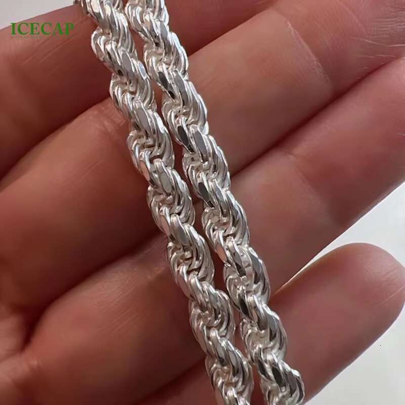 Hiphop Flowers Chain 925 Silver Twisted String Necklace Mens Rope Link Chain Necklace