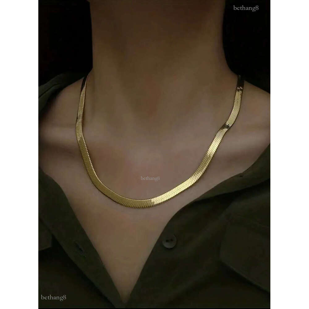 Snake Chain Gold Plated Stainless Steel Flat Necklace 5mm Fashion Choker Hip Hop Herringbone For Men Women Gift Jewelry 240930