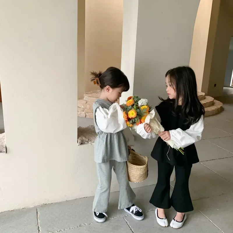 8405 childrens clothing set girls autumn Korean fashion 2piece patch work clothes topflash pants 250325z