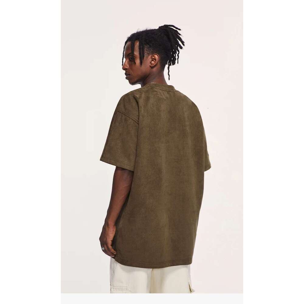 High Street Faux Suede T-Shirts Men Streetwear Oversized Tees Unisex
