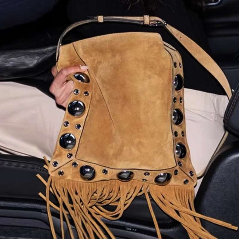 Bohemian Vintage Faux Suede Bags For Women Designer Handbags Purses 2025 New In Tassel Rivet Shoulder Crossbody