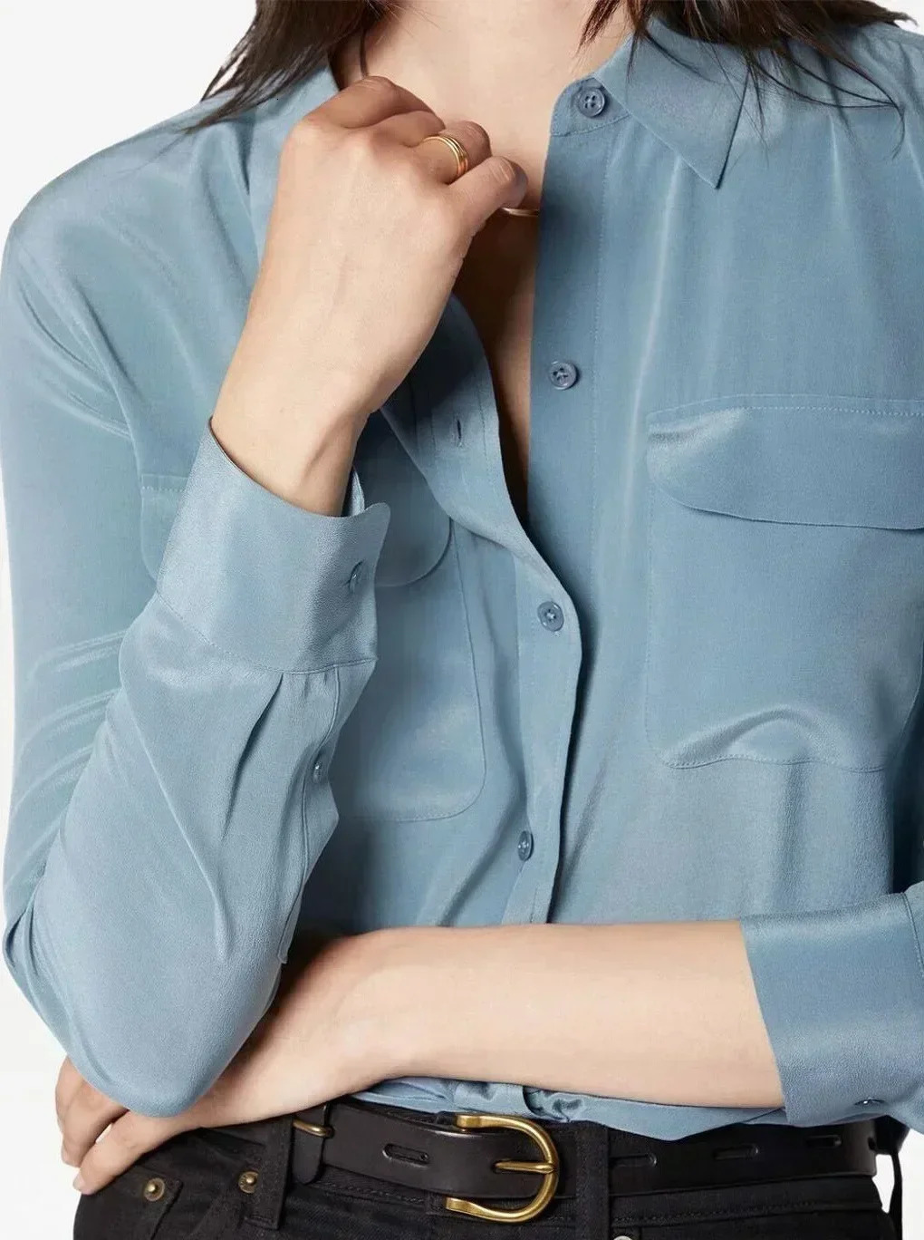 39 Colors Option Draped Sand-washed Mulberry Silk Shirt Women Blouse Classic Double-pockets Solid Color Long-sleeved Silk Shirt 250402