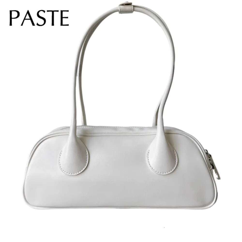 Ins Popular Long Handle Design Bowg Boston Tote White Sier Color Women Armpit Shoulder Bag Cow Leather Handbag