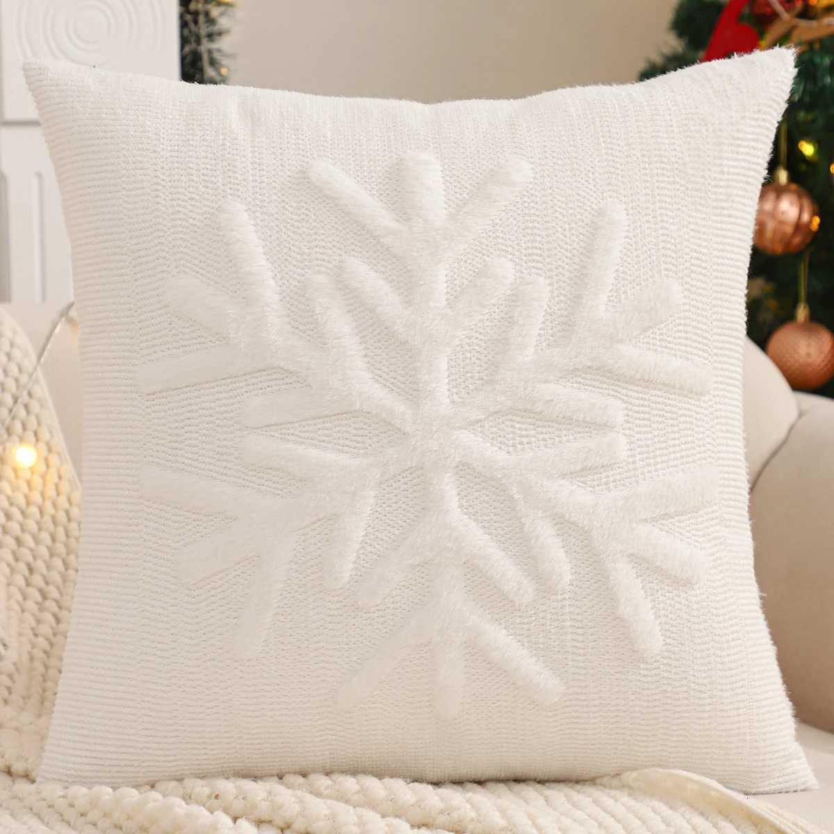 Quilting Throw Pillow Cover Christmas Decoration Faux Fur Snowflake Winter Plush Farmhouse Home Sofa Living Room 1818 in Y251105