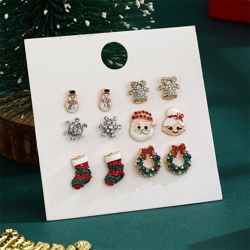 612 Pairs Christmas Earrings Set For Women Shiny Zircon Xmas Tree Snowflake Santa Claus Elk Combination Earring Party Jewelry 251104