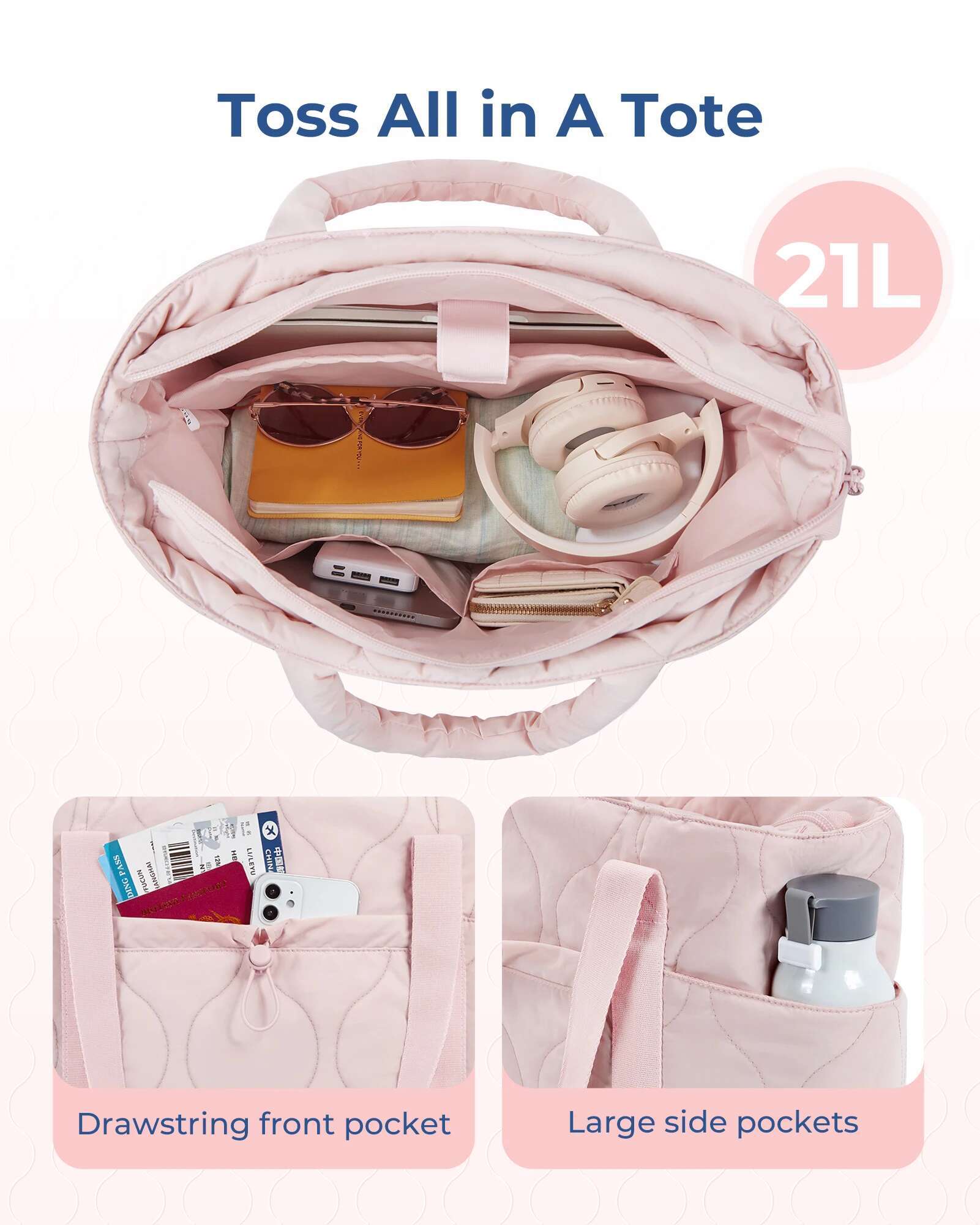 BAGSMART Lightweight Boston Women's Puffer Tote Quilted Work Travel Bag Large Padded Handbags Shoulder Bags High-Quality