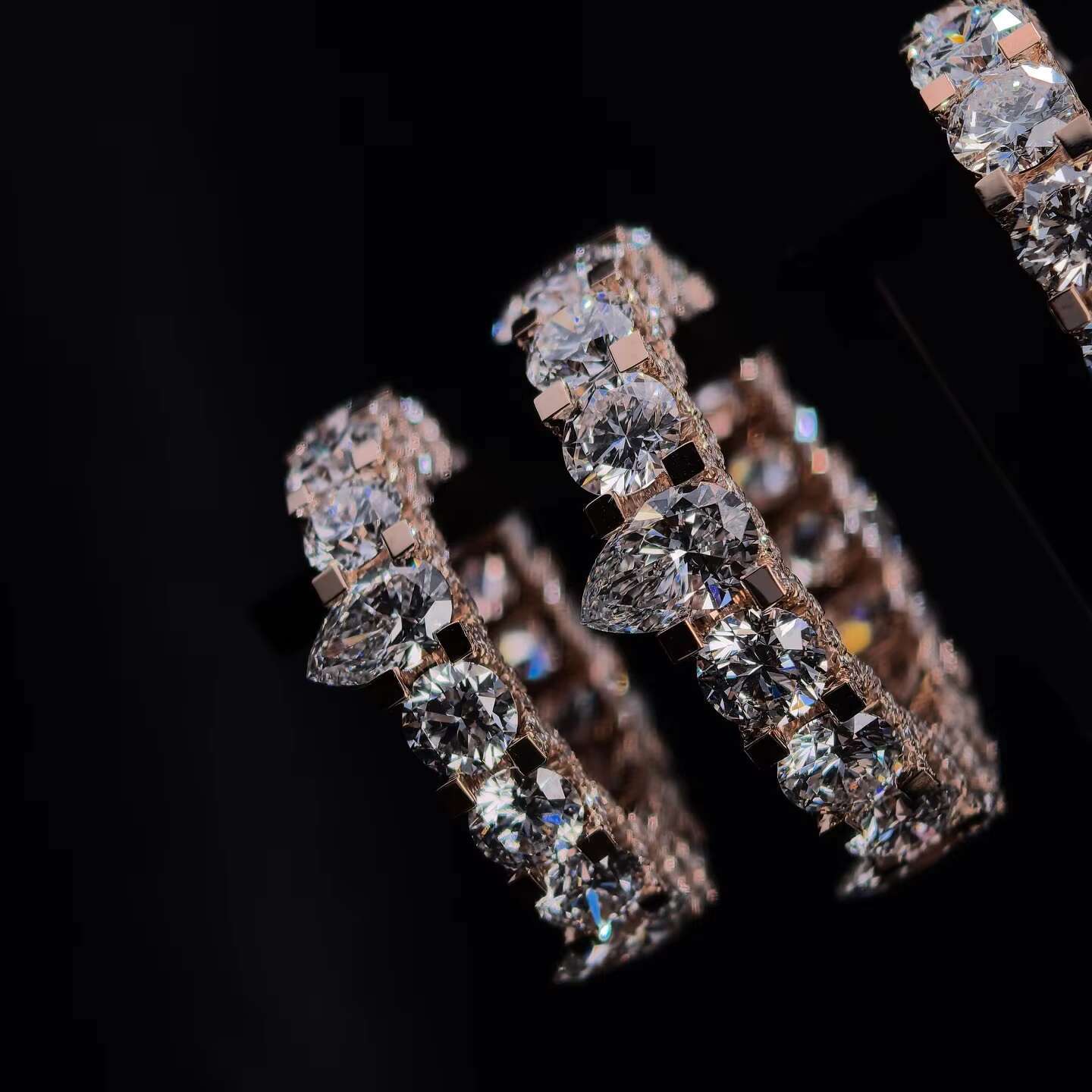 Custom Made 10K Solid Rose Gold 50 Pointers Side Iced Lab Grown Diamond CVD Eternity Ring Band for Men