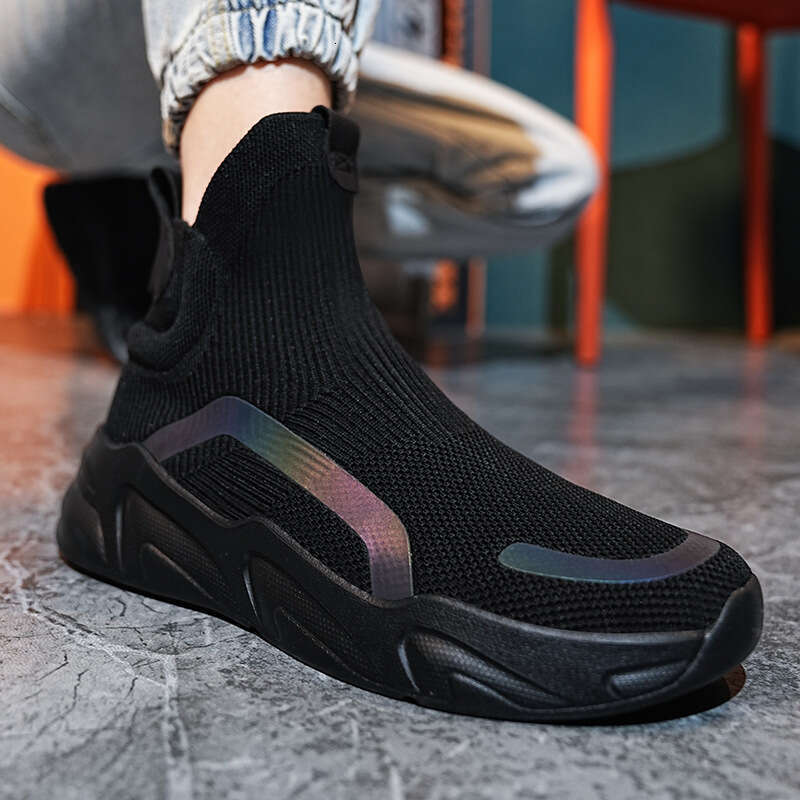 High top breathable fly knit socks oversized thick soles, casual single shoes, all season lightweight, couple fit, lazy shoes