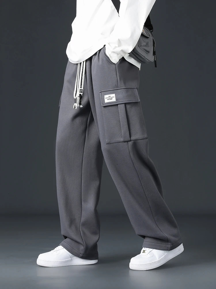 Autumn mens loose long leg pants outdoor jogging sports pants loose straight fit Korean casual mens clothing street mens clothing black gray 250402