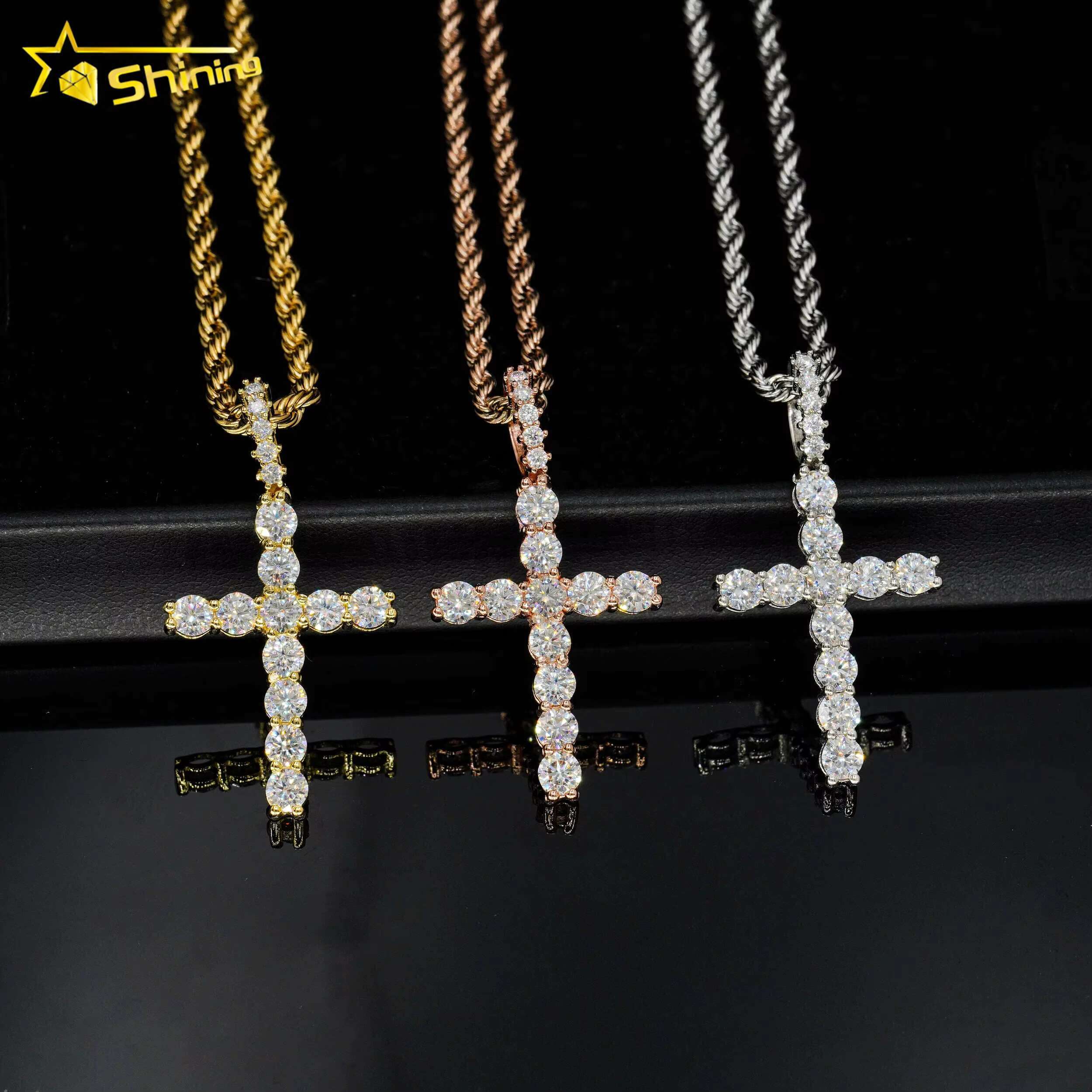 Top Icy Jewelry Sterling Sier Gold Plated VVS Dia Men Necklaces Moissanite Cross Pendant