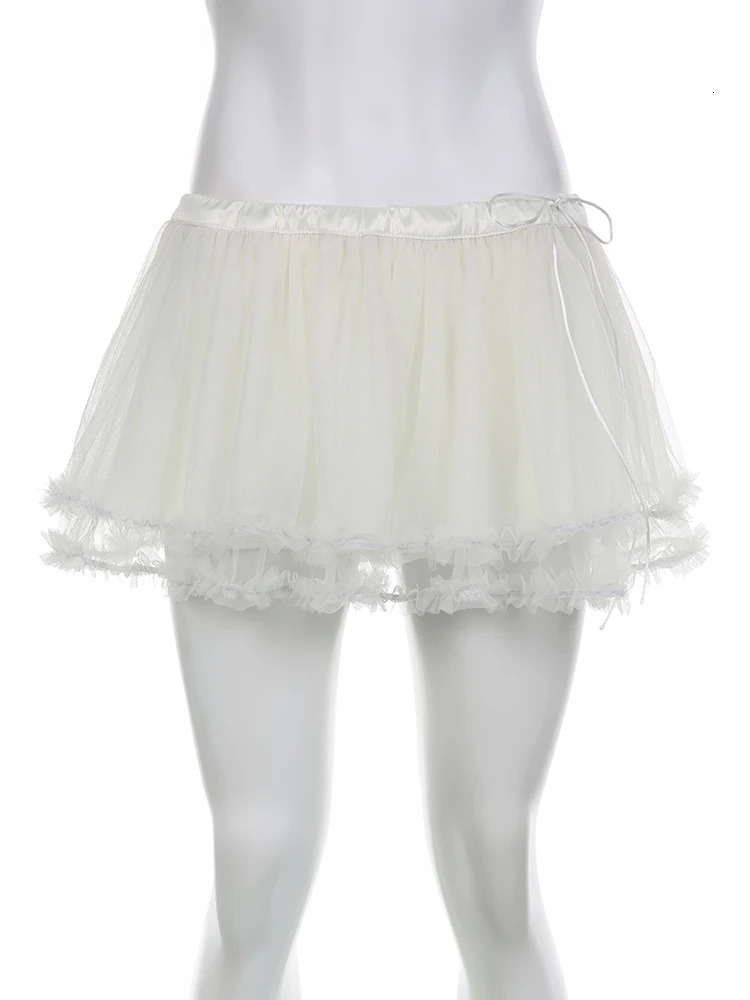 Rockmore Balletcore Mesh Mini Skirt White Low Waist y2k Aesthetic Fairycore Korean Short Pleated Mini Skirts Women Sweet s 250402