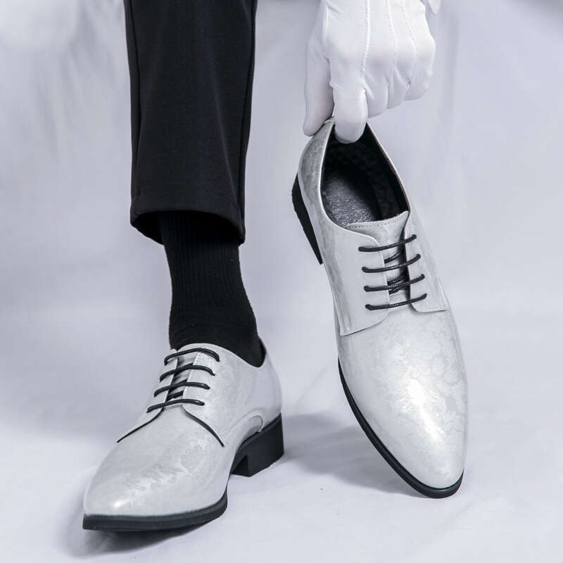Large men's 2024 Spring and Autumn pointed patent leather shiny surface business formal attire groom wedding shoes 48