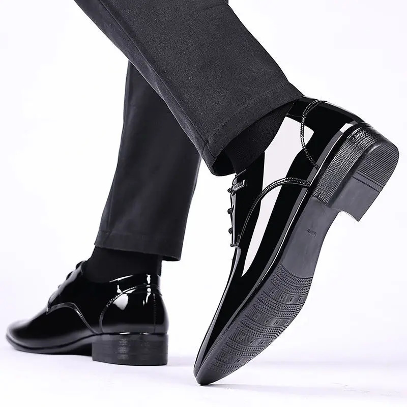 Patent Leather Black Lace Up Pointed Toe Mens Formal Shoes 2025 Style Low Price Office 39 Suit Social Shoe Male 251103