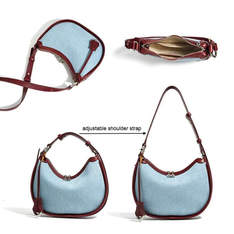New Women Lady Fashion Half Moon Underarm Shoulder Bag Messenger Female Summer Soft Lightweight Denim Fabric Handbag