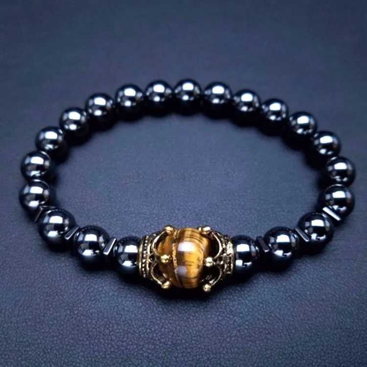 HNSP Tiger Eye Bead For Men Natural Stone Elastic Rope Hand Jewelry Rosary Accessories C251105