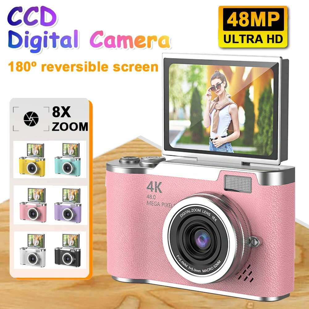 4K CCD 8X Zoom for Student 48MP Compact Digital Photography 180°Flip Screen Selfile Camera RENEAR