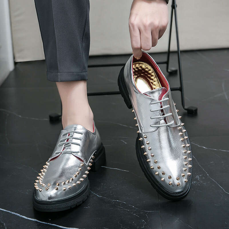 Large size British nightclub rivet pointed leather for personality Chelsea trend punk style men's shoes