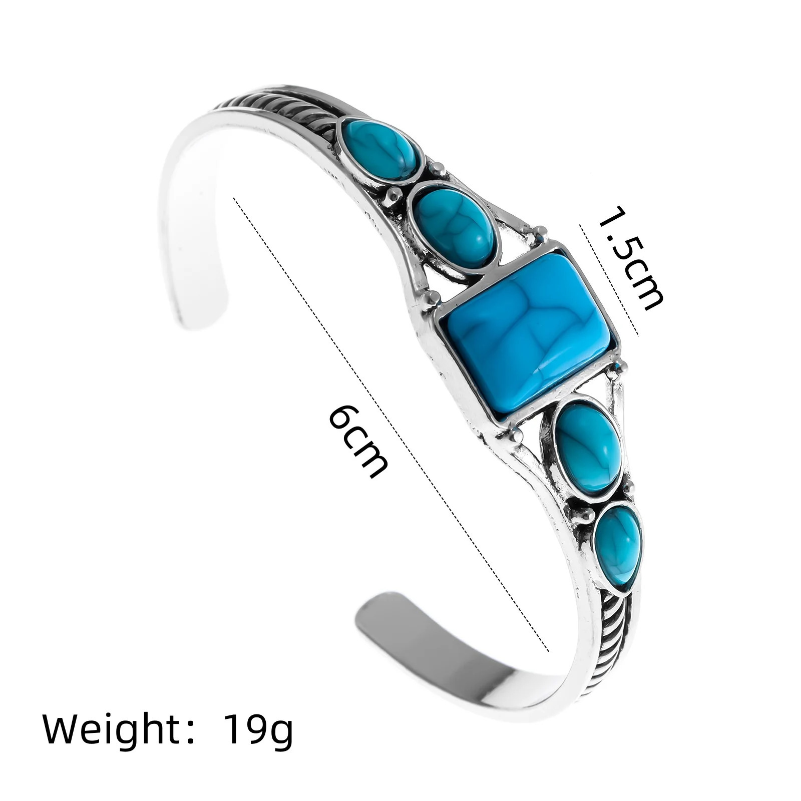 1pcs style personality retro turquoise carved hollow geometry light accessories bracelet adjustable opening bracelet 251031