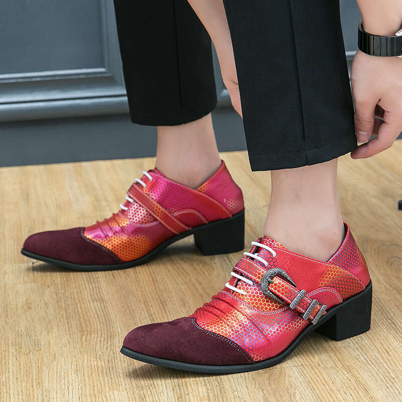 Large size high heels 2023 new spring and autumn pointed toe men's mid heel with shallow mouth single shoes